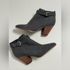 Violet & Red Chic Black Perforated Ankle Boots with Buckle Size 8.5